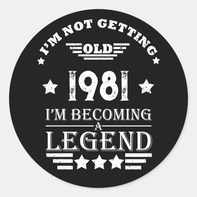 Personalized vintage birthday black white classic round sticker (Front)