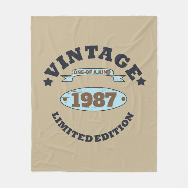 Personalized vintage birthday gift fleece blanket (Front)