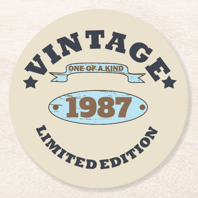 Personalized vintage birthday gift round paper coaster (Front)