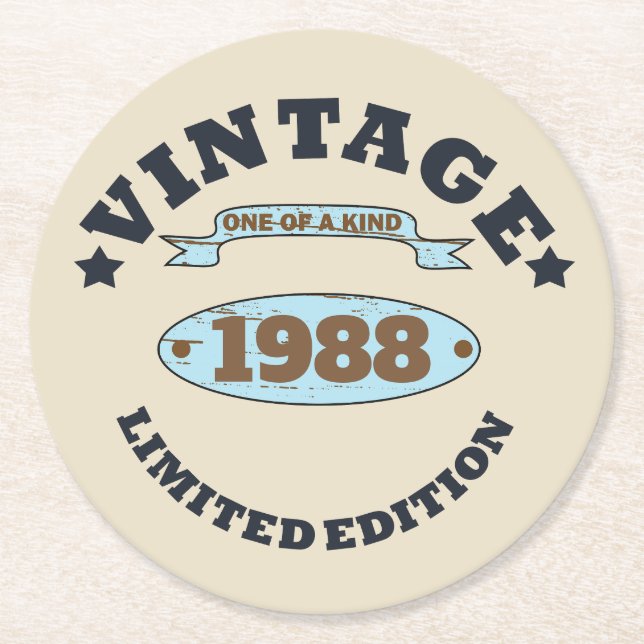 Personalized vintage birthday gift round paper coaster (Front)