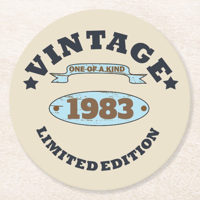 Personalized vintage birthday gift round paper coaster (Front)