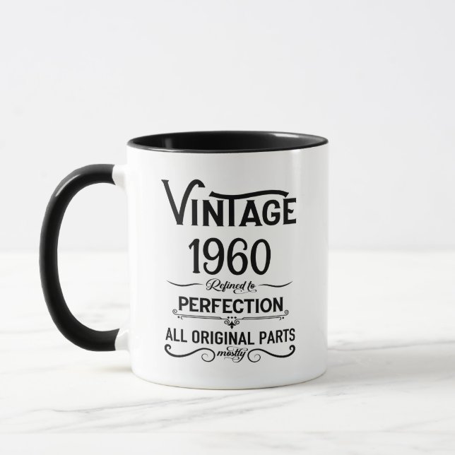 Personalized vintage birthday gifts black mug (Left)