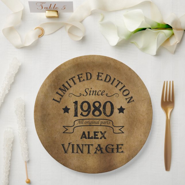 Personalized vintage birthday gifts paper plate (Wedding)