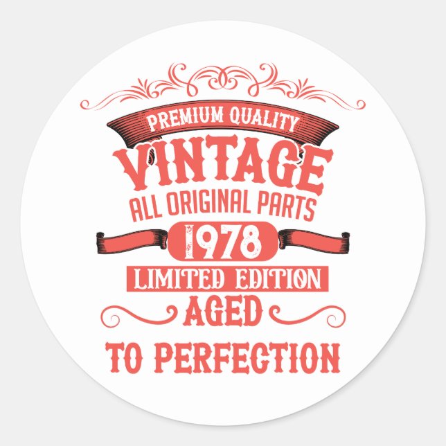 Personalized vintage birthday gifts red classic round sticker (Front)
