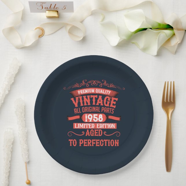 Personalized vintage birthday gifts red paper plate (Wedding)