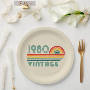 Personalized vintage birthday party paper plate
