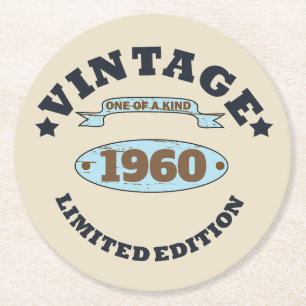 Personalized vintage birthday party round paper coaster