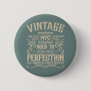 Personalized vintage birthday party whiskey label 2 inch round button
