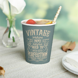 Personalized vintage birthday party whiskey label paper cups