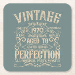 Personalized vintage birthday party whiskey label square paper coaster<br><div class="desc">Make your birthday special with this unique design. Add a touch of sophisticated elegance to your birthday celebration with our exquisite, one-of-a-kind designs. These graphics bring sophistication and originality to any product, creating a memorable and stylish gift. They are perfect for those who appreciate a touch of timeless glamour on...</div>