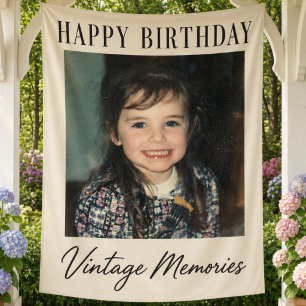 Personalized Vintage Birthday Photo Banner Custom Tapestry