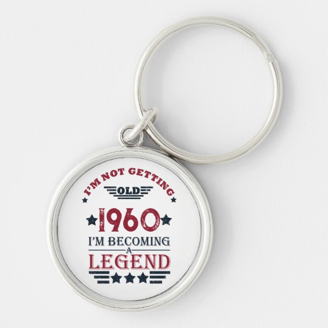 Personalized vintage birthday red blue keychain (Front)