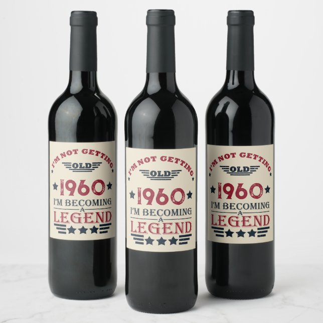 Personalized vintage birthday red blue wine label (Bottles)