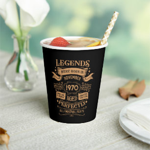 Personalized vintage birthday whiskey label paper cups