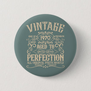 Personalized vintage birthday whiskey label themed 2 inch round button