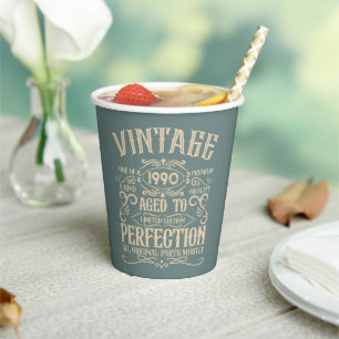 Personalized vintage birthday whiskey label themed paper cups
