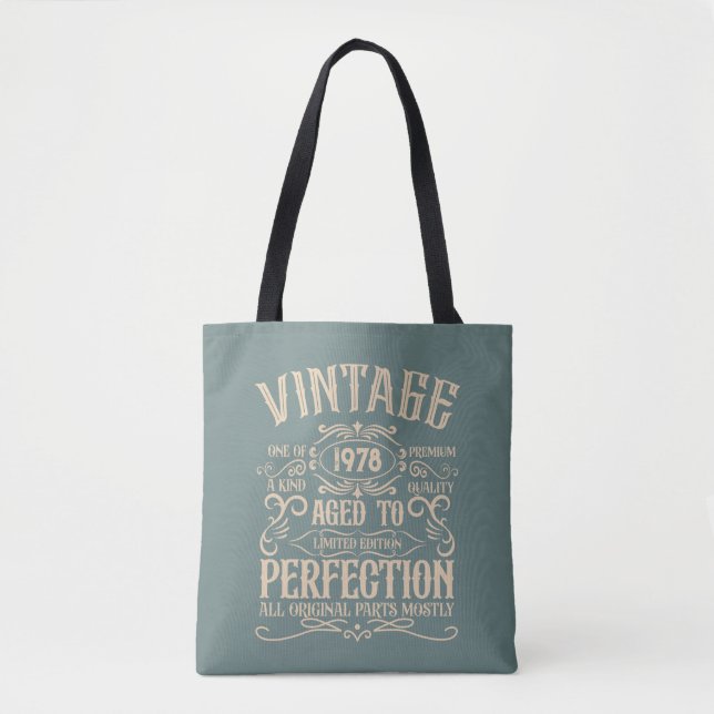 Personalized vintage birthday whiskey label themed tote bag (Front)