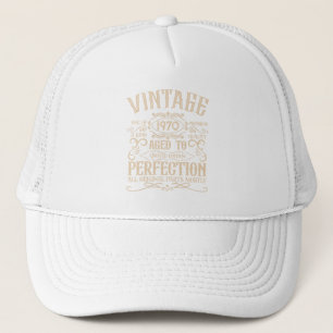 Personalized vintage birthday whiskey label themed trucker hat