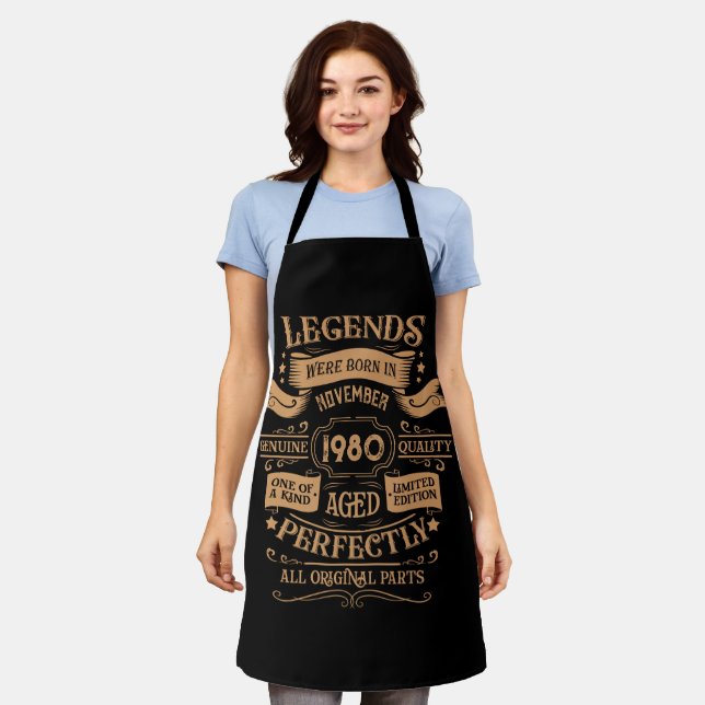 Personalized vintage birthday whiskey themed apron (Worn)