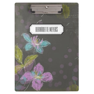Personalized Vintage Black Floral Clipboard