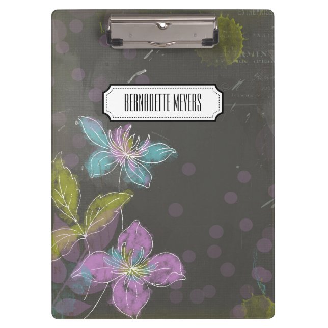 Personalized Vintage Black Floral Clipboard (Front)