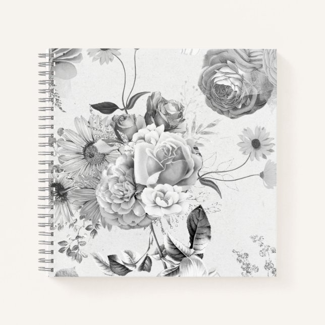 Personalized Vintage Black Floral Collage Notebook (Front)