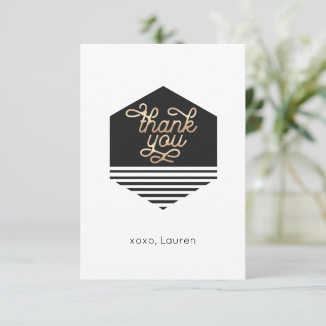 Personalized Vintage Black & Gold  Flat Thank You Card (Standing Front)