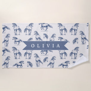 Personalized Vintage Blue Horse Classic Country Beach Towel