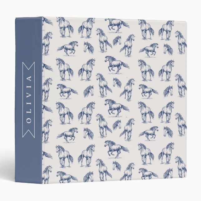 Personalized Vintage Blue Horse Classic Country Binder (Front/Spine)