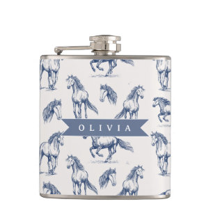 Personalized Vintage Blue Horse Classic Country Hip Flask