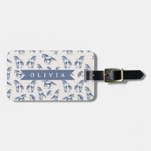 Personalized Vintage Blue Horse Classic Country Luggage Tag