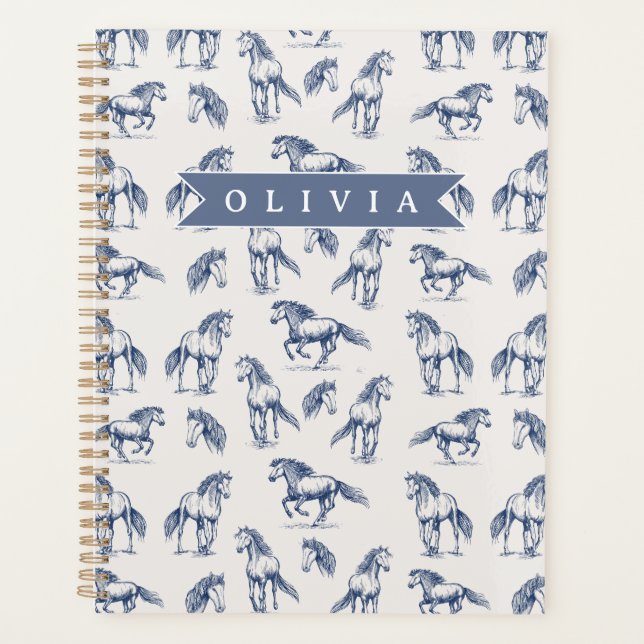 Personalized Vintage Blue Horse Classic Country Planner (Front)