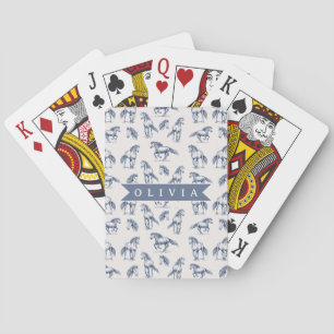 Personalized Vintage Blue Horse Classic Country Playing Cards