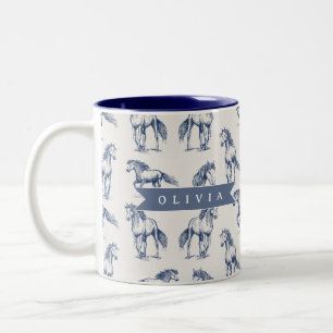 Personalized Vintage Blue Horse Classic Country Two-Tone Coffee Mug