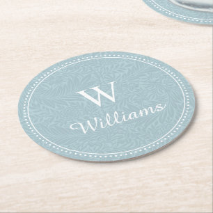 Personalized Vintage Blue Larkspur Flower Pattern Round Paper Coaster