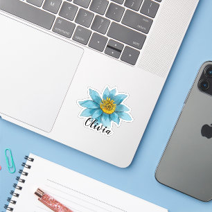 Personalized Vintage Blue Lotus Flower Vinyl