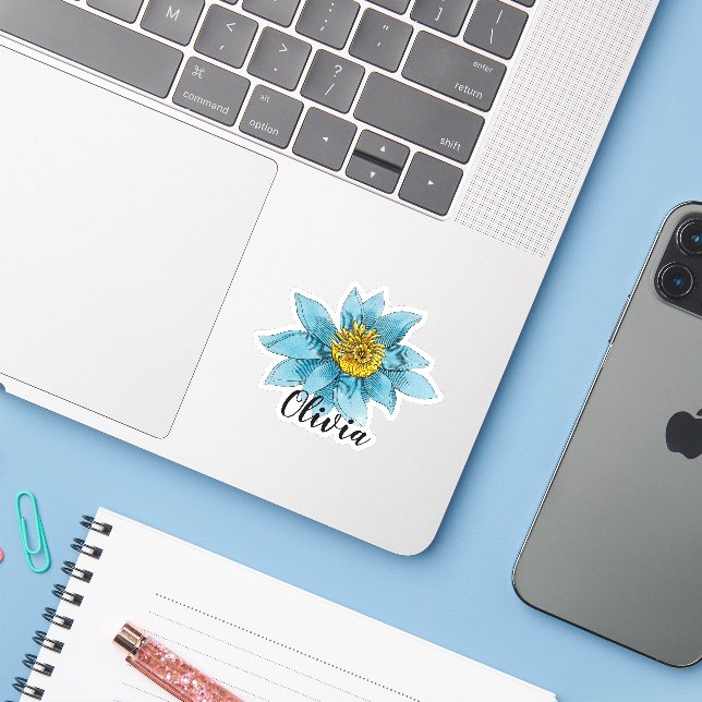 Personalized Vintage Blue Lotus Flower Vinyl (Laptop w/ iPhone)