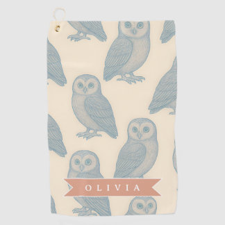 Personalized Vintage Blue Owl Woodland Cottagecore Golf Towel