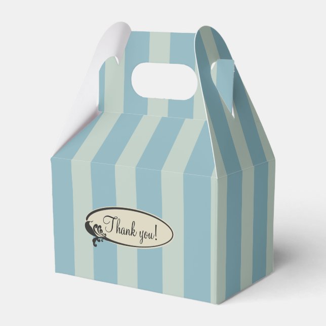Personalized Vintage Blue Stripes Favor Box (Front Side)