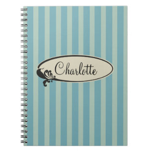 Personalized Vintage Blue Stripes Notebook