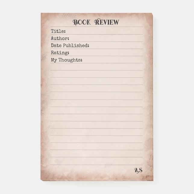 Personalized Vintage Book Review 3M Post-it Notes (Front)