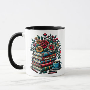 Personalized Vintage Books, Coffee and Flowers Mug