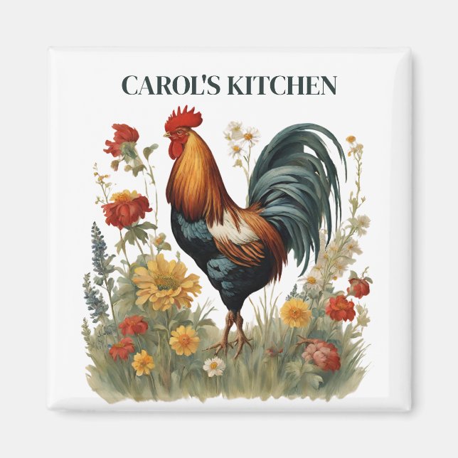Personalized Vintage Botanical Farmhouse Rooster  Magnet (Front)