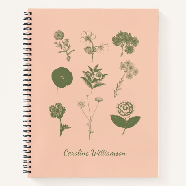 Personalized Vintage Botanical Illustration Nature Notebook (Front)