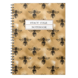 Personalized Vintage Brown & Black Honeycomb Bee Notebook