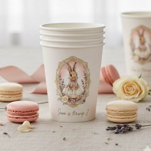 Personalized Vintage Bunny Birthday  Paper Cups (Creator Uploaded)