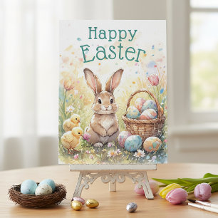 Personalized Vintage Bunny Chicks And Easter Eggs Postcard