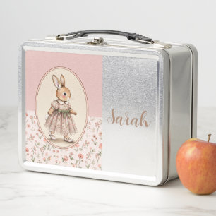 Personalized Vintage Bunny Girl Pink Lunch Box