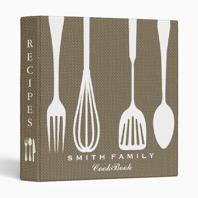 Personalized Vintage Burlap Family Recipe Cookbook Binder (Front/Spine)