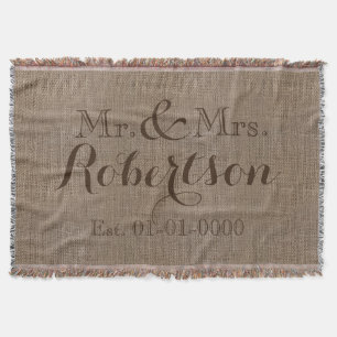 Personalized Vintage Burlap-Look Rustic/Wedding Throw Blanket